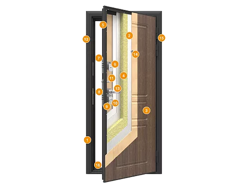 Конструкция Дверь Премиум Плюс DoorHan 990х2050х9005 Калабрия темное дерево правая